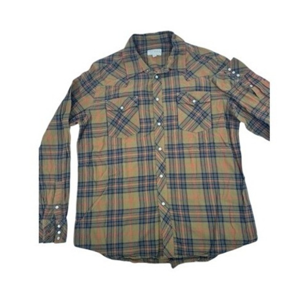 Tecovas Western Pearl Snap Shirt Mens Large Brown Orange Plaid‎ Flannel